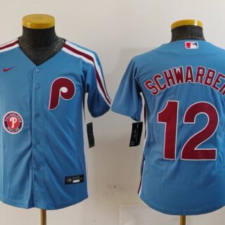 Youth Philadelphia Phillies #12 Kyle Schwarber Blue Cool Base Stitched Baseball Jerseys