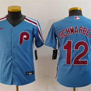 Youth Philadelphia Phillies #12 Kyle Schwarber Blue Cool Base Stitched Baseball Jersey