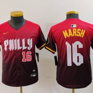 Youth Philadelphia Phillies #16 Brandon Marsh Red 2024 City Connect Limited Stitched Baseball Jerseys