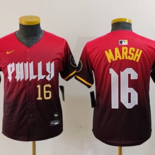 Youth Philadelphia Phillies #16 Brandon Marsh Red 2024 City Connect Limited Stitched Baseball Jerseys