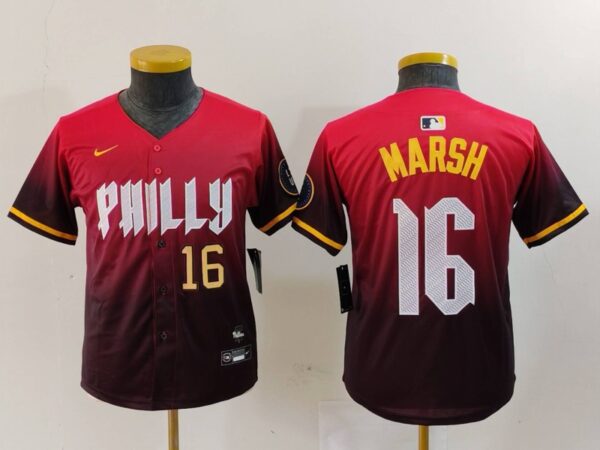 Youth Philadelphia Phillies #16 Brandon Marsh Red 2024 City Connect Limited Stitched Baseball Jerseys