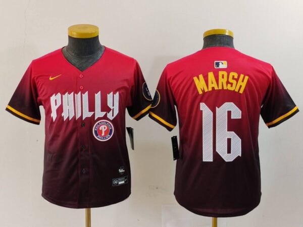 Youth Philadelphia Phillies #16 Brandon Marsh Red 2024 City Connect Limited Stitched Baseball Jerseys