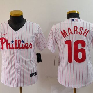 Youth Philadelphia Phillies #16 Brandon Marsh White Cool Base Stitched Baseball Jerseys