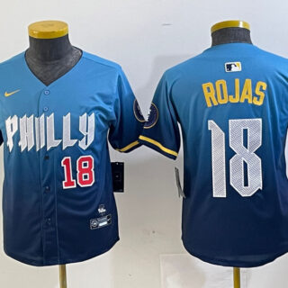 Youth Philadelphia Phillies #18 Johan Rojas Blue 2024 City Connect Limited Stitched jerseys 2