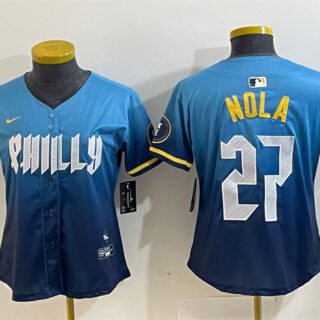 Youth Philadelphia Phillies #27 Aaron Nola Blue 2024 City Connect Limited Stitched Baseball Jersey