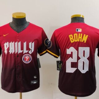 Youth Philadelphia Phillies #28 Alec Bohm Red 2024 City Connect Limited Stitched Baseball Jerseys