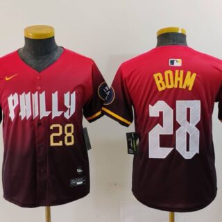 Youth Philadelphia Phillies #28 Alec Bohm Red 2024 City Connect Limited Stitched Baseball Jerseys