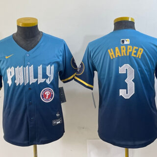 Youth Philadelphia Phillies #3 Bryce Harper Blue 2024 City Connect Limited Stitched Jersey