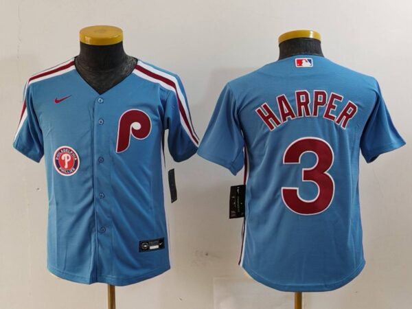 Youth Philadelphia Phillies #3 Bryce Harper Blue Cool Base Stitched Baseball Jerseys