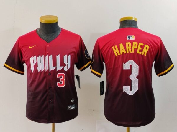Youth Philadelphia Phillies #3 Bryce Harper Red 2024 City Connect Limited Stitched Baseball Jerseys