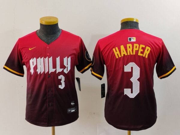 Youth Philadelphia Phillies #3 Bryce Harper Red 2024 City Connect Limited Stitched Baseball Jerseys