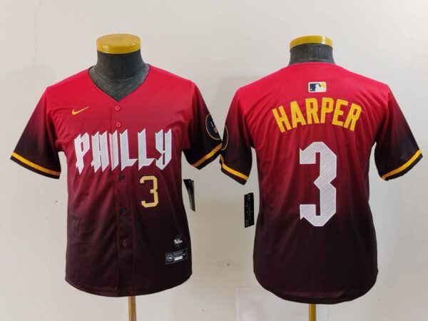 Youth Philadelphia Phillies #3 Bryce Harper Red 2024 City Connect Limited Stitched Baseball Jerseys