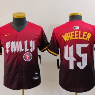 Youth Philadelphia Phillies #45 Zack Wheeler Red 2024 City Connect Limited Stitched Baseball Jerseys