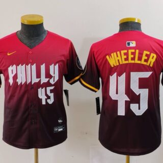 Youth Philadelphia Phillies #45 Zack Wheeler Red 2024 City Connect Limited Stitched Baseball Jerseys
