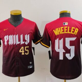 Youth Philadelphia Phillies #45 Zack Wheeler Red 2024 City Connect Limited Stitched Baseball Jerseys