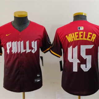 Youth Philadelphia Phillies #45 Zack Wheeler Red 2024 City Connect Limited Stitched Baseball Jersey