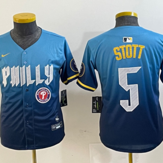 Youth Philadelphia Phillies #5 Bryson Stott Blue 2024 City Connect Limited Stitched Baseball Jersey