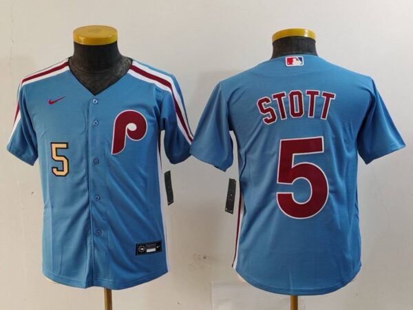 Youth Philadelphia Phillies #5 Bryson Stott Blue Cool Base Stitched Baseball Jerseys