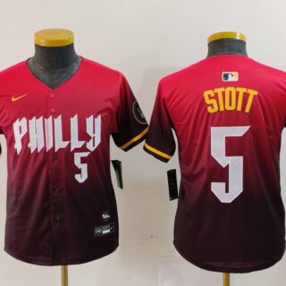 Youth Philadelphia Phillies #5 Bryson Stott Red 2024 City Connect Limited Stitched Baseball Jerseys