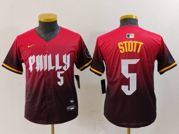 Youth Philadelphia Phillies #5 Bryson Stott Red 2024 City Connect Limited Stitched Baseball Jerseys