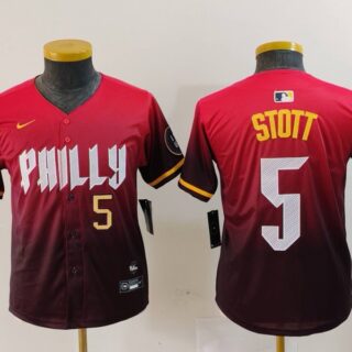 Youth Philadelphia Phillies #5 Bryson Stott Red 2024 City Connect Limited Stitched Baseball Jerseys