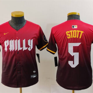 Youth Philadelphia Phillies #5 Bryson Stott Red 2024 City Connect Limited Stitched Baseball Jersey
