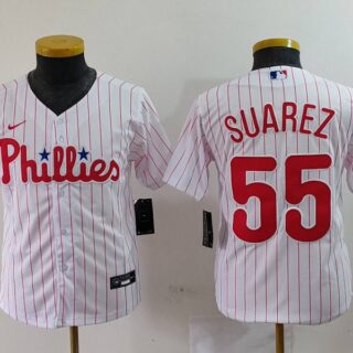 Youth Philadelphia Phillies #55 Ranger Suárez White Cool Base Stitched Baseball Jerseys