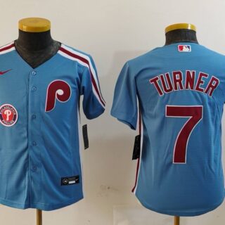 Youth Philadelphia Phillies #7 Trea Turner Blue Cool Base Stitched Baseball Jerseys