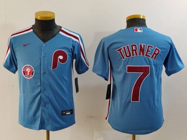 Youth Philadelphia Phillies #7 Trea Turner Blue Cool Base Stitched Baseball Jerseys