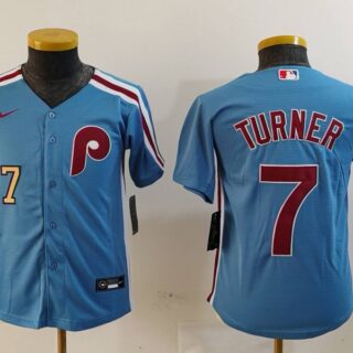 Youth Philadelphia Phillies #7 Trea Turner Blue Cool Base Stitched Baseball Jerseys