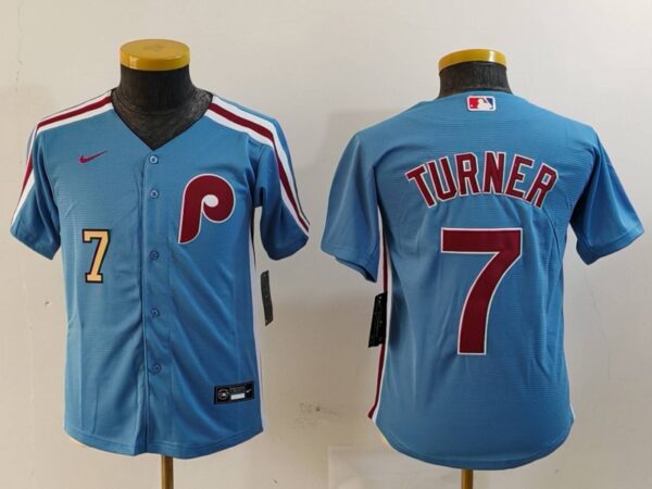 Youth Philadelphia Phillies #7 Trea Turner Blue Cool Base Stitched Baseball Jerseys
