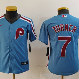 Youth Philadelphia Phillies #7 Trea Turner Blue Cool Base Stitched Baseball Jersey