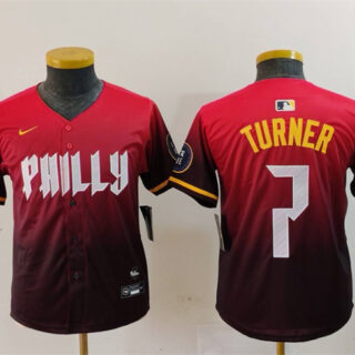 Youth Philadelphia Phillies #7 Trea Turner Red 2024 City Connect Limited Stitched Baseball Jersey