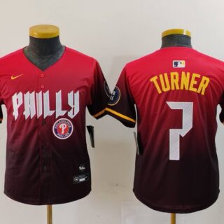 Youth Philadelphia Phillies #7 Trea Turner Red 2024 City Connect Limited Stitched Baseball Jerseys