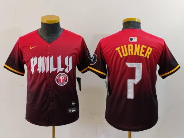 Youth Philadelphia Phillies #7 Trea Turner Red 2024 City Connect Limited Stitched Baseball Jerseys