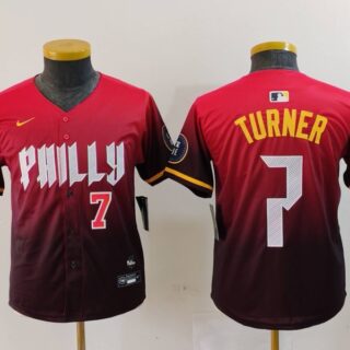 Youth Philadelphia Phillies #7 Trea Turner Red 2024 City Connect Limited Stitched Baseball Jerseys