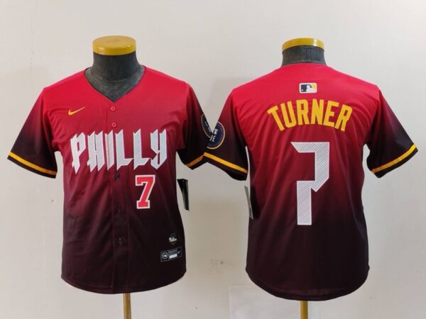 Youth Philadelphia Phillies #7 Trea Turner Red 2024 City Connect Limited Stitched Baseball Jerseys