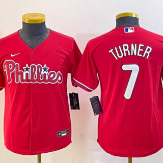 Youth Philadelphia Phillies #7 Trea Turner Red Cool Base Stitched Baseball Jersey