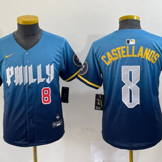 Youth Philadelphia Phillies #8 Nick Castellanos Blue 2024 City Connect Limited Stitched Jersey