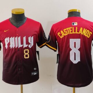 Youth Philadelphia Phillies #8 Nick Castellanos Red 2024 City Connect Limited Stitched Baseball Jerseys