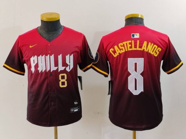 Youth Philadelphia Phillies #8 Nick Castellanos Red 2024 City Connect Limited Stitched Baseball Jerseys