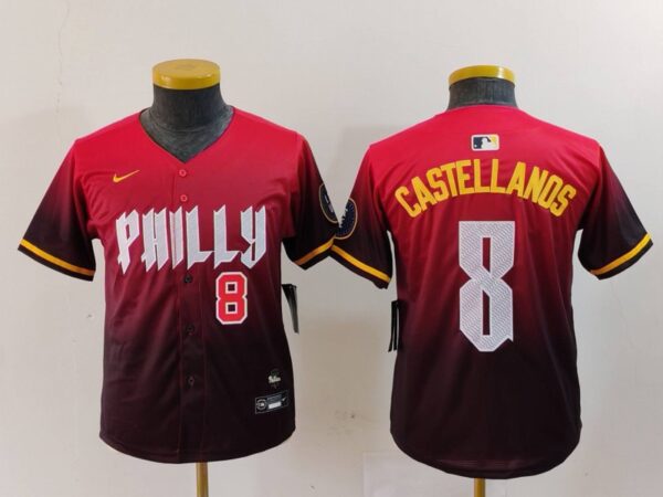 Youth Philadelphia Phillies #8 Nick Castellanos Red 2024 City Connect Limited Stitched Baseball Jerseys