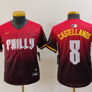 Youth Philadelphia Phillies #8 Nick Castellanos Red 2024 City Connect Limited Stitched Baseball Jersey