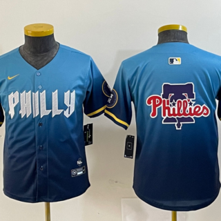 Youth Philadelphia Phillies Blank Blue 2024 City Connect Limited Stitched Baseball Jersey