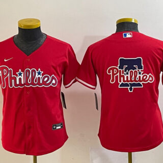 Youth Philadelphia Phillies Red Team Big Logo Cool Base Stitched Baseball Jersey