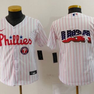 Youth Philadelphia Phillies Team Big Logo White Cool Base Stitched Baseball Jerseys