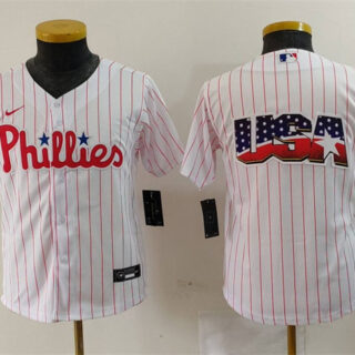 Youth Philadelphia Phillies Team Big Logo White Cool Base Stitched Baseball Jersey