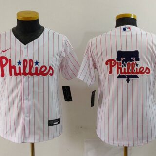 Youth Philadelphia Phillies Team Big Logo White Cool Base Stitched Baseball Jerseys