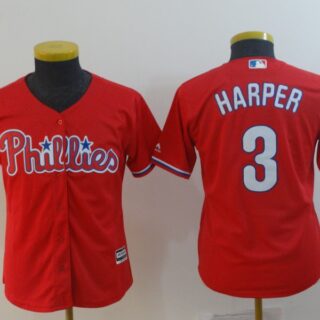 Youth Phillies 3 Bryce Harper Scarlet Youth Cool Base Jersey