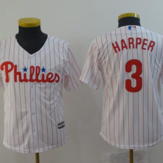 Youth Phillies 3 Bryce Harper White Youth Cool Base Jersey